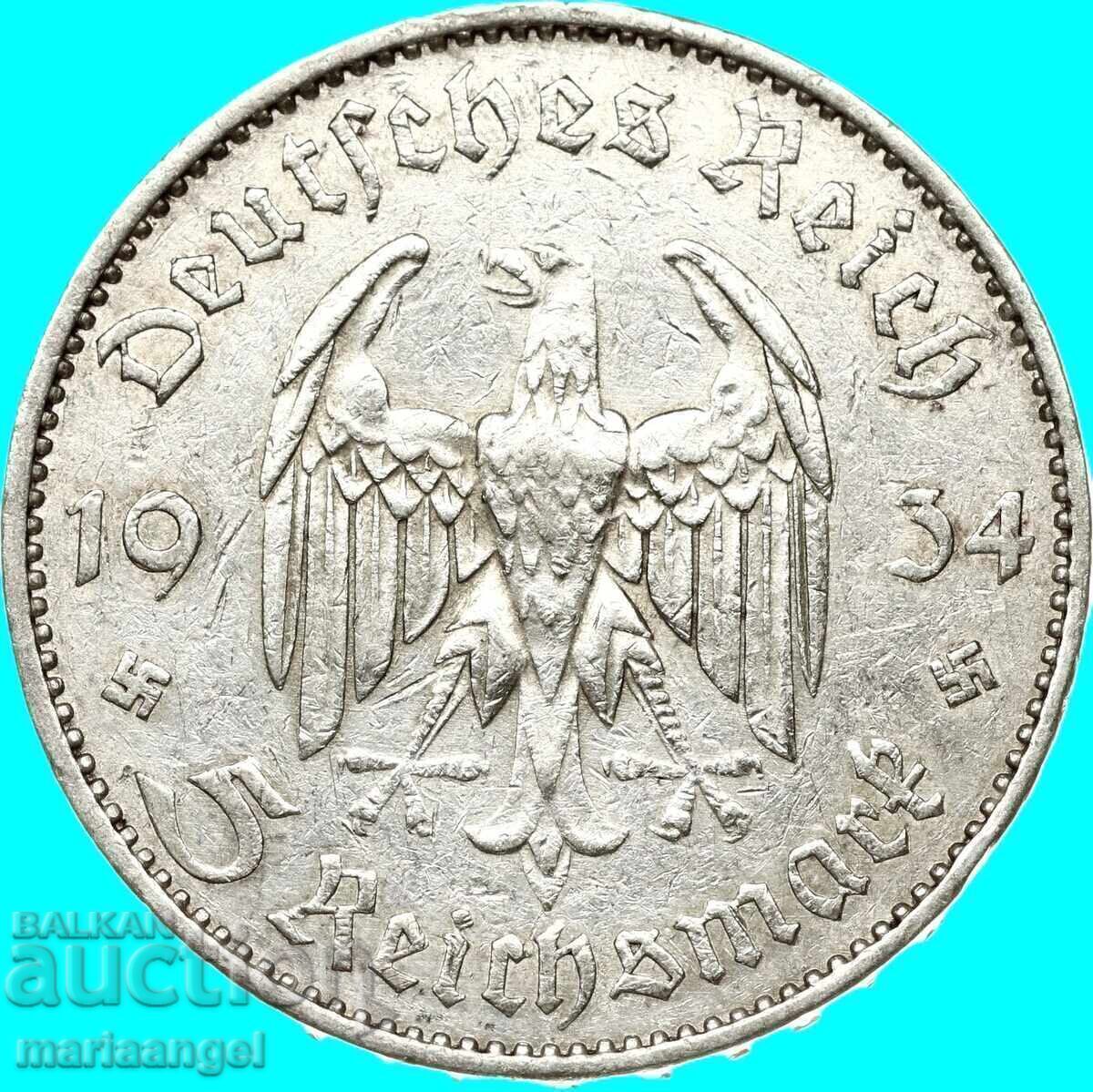 5 μάρκα 1934 Γερμανία Πότσνταμ ασήμι - 6