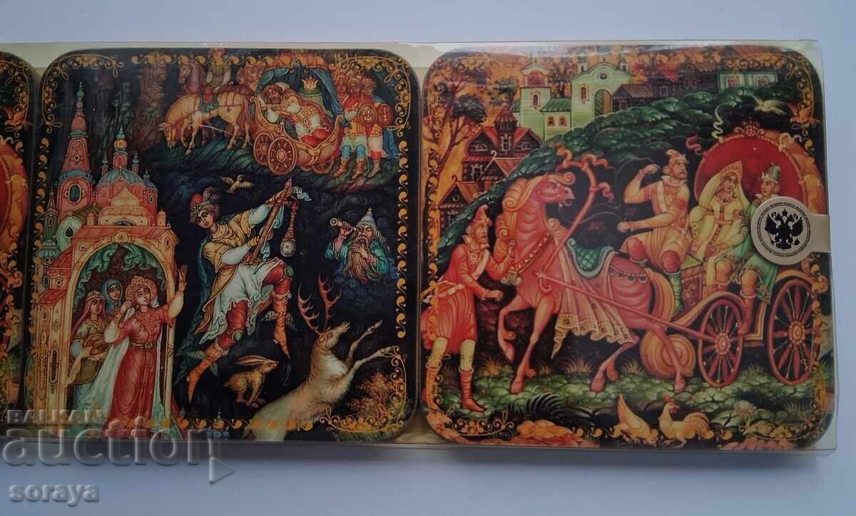 Licitație 6 suporturi de pahare rusești vechi cu ilustrații de povești populare