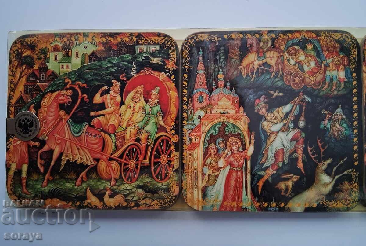 6 suporturi de pahare rusești vechi cu ilustrații de povești populare - 5