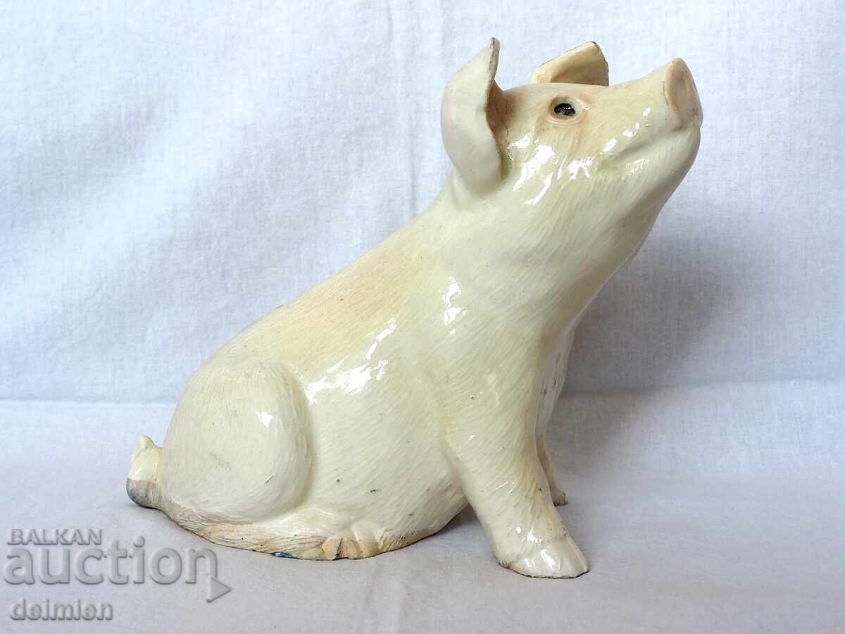 19TH CENTURY STAFFORDSHIRE ENGLAND PIG, SOW FIGURE FAIENCE 21 CM