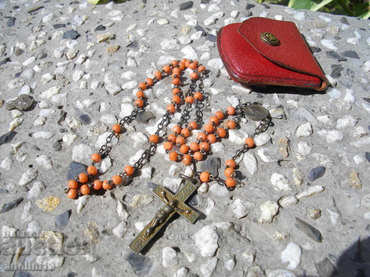 СТАРА МОЛИТВЕНА БРОЕНИЦА СРЕБРО КОРАЛИ