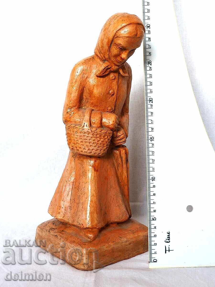 FIGURINĂ MARE DE AUTOR DIN TERACOTĂ, 1968, SEMNATĂ, STATUETĂ - 5