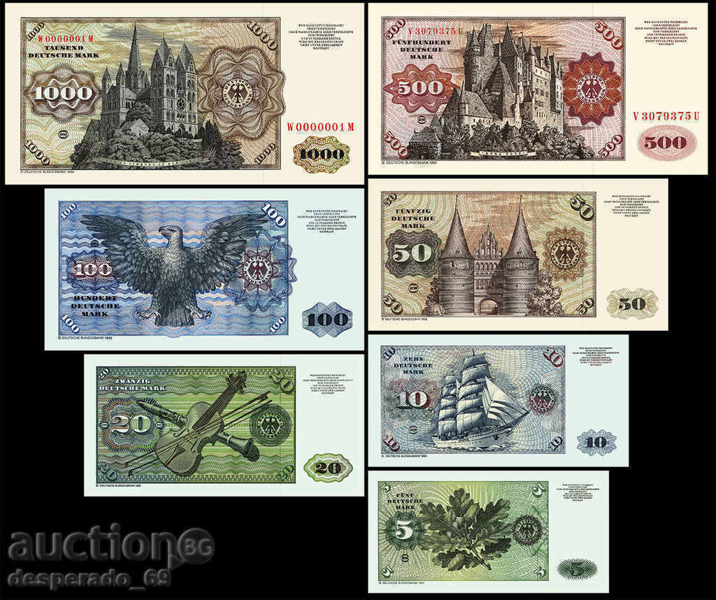 (¯`'•.¸(reproducere) GERMANIA set complet de bancnote 1980 UNC cu preț € 11.00 | 21.51 BGN