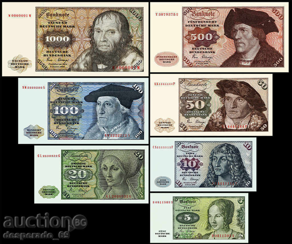 (¯`'•.¸(reproducere) GERMANIA set complet de bancnote 1980 UNC