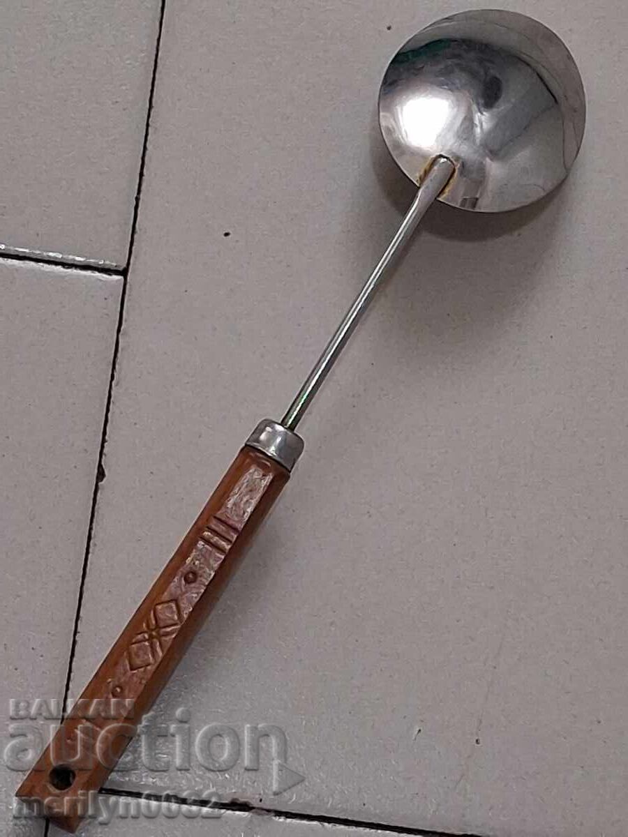 Стара лъжица неръждавейка,черпак късен соц, НРБ - 6