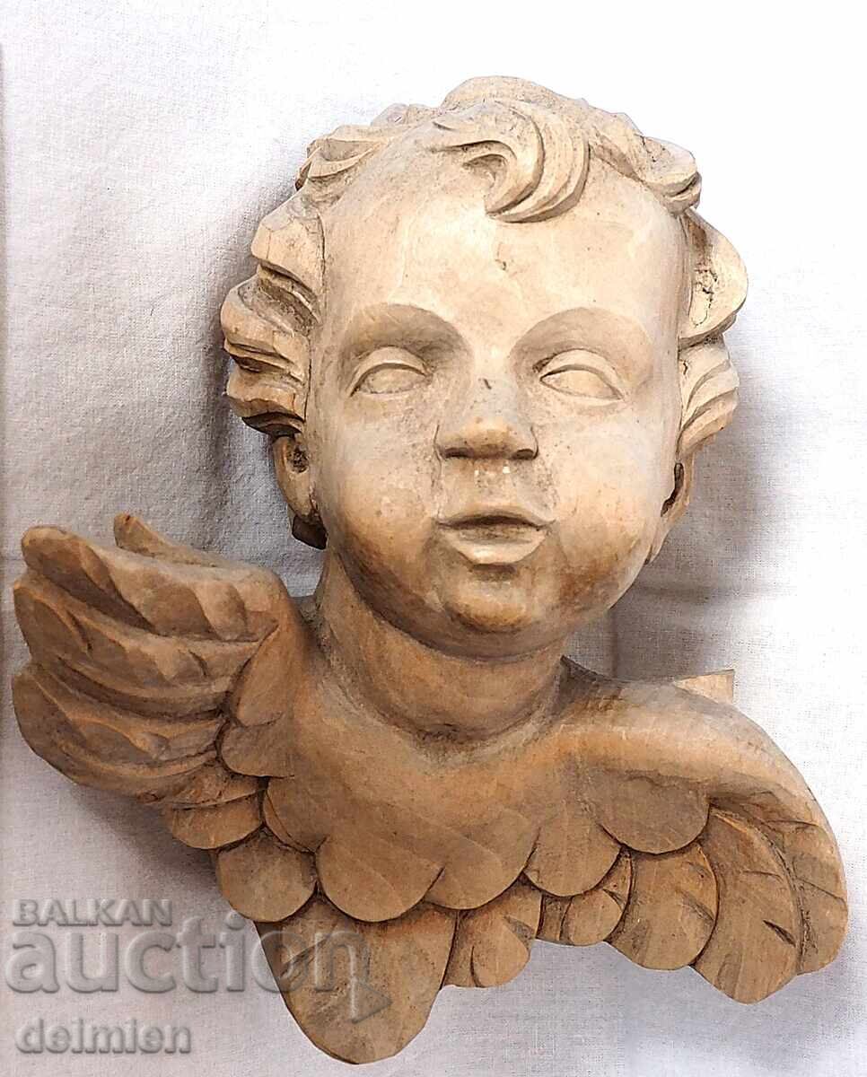 FIGURINĂ ANTICĂ DE AUTOR, RELIGIE, SCULPTURĂ ÎN LEMN, STATUETĂ ÎNGER - 7