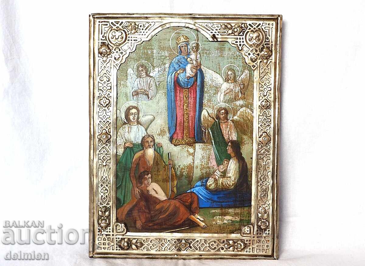 OLD ICON "JOY OF ALL WHO SORROW", HAND-PAINTED