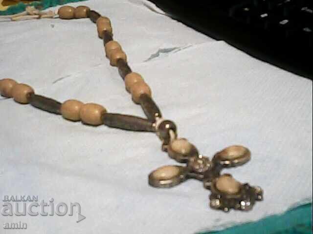 стар посребрен гердан със кръст  естествени камени