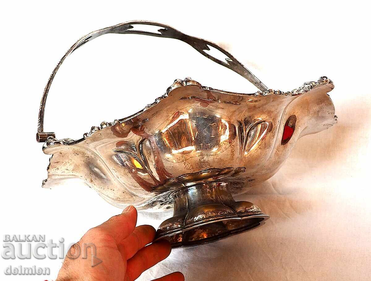 ANTIQUE SILVER-PLATED CANDY DISH SALAD BOWL FRUIT BOWL ENGLAND - 7