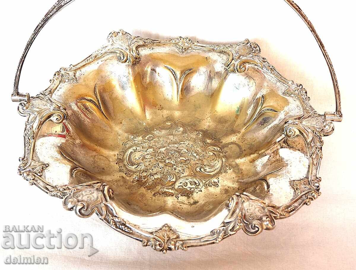 ANTIQUE SILVER-PLATED CANDY DISH SALAD BOWL FRUIT BOWL ENGLAND