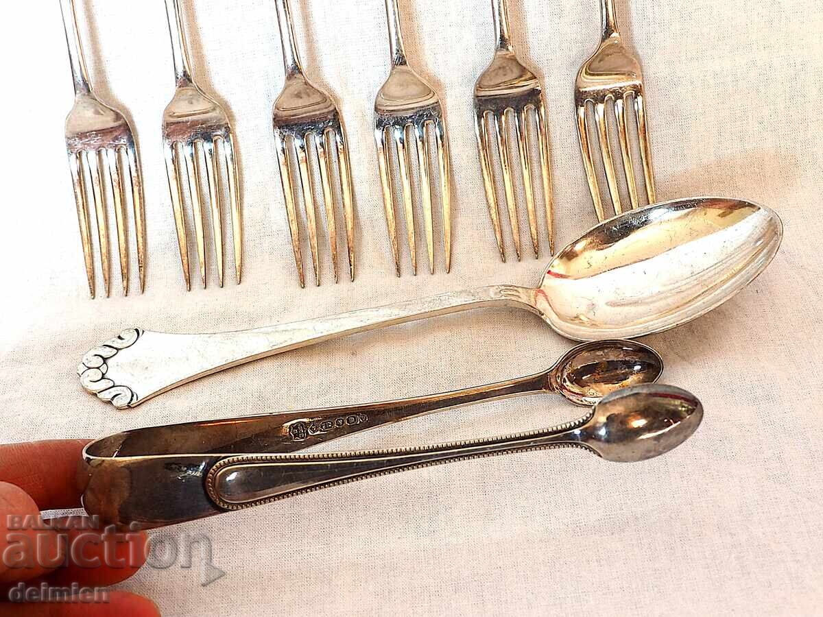 Delivery of ANTIQUE CUTLERY FORKS SPOON TONGS SILVER PLATED ENGLAND