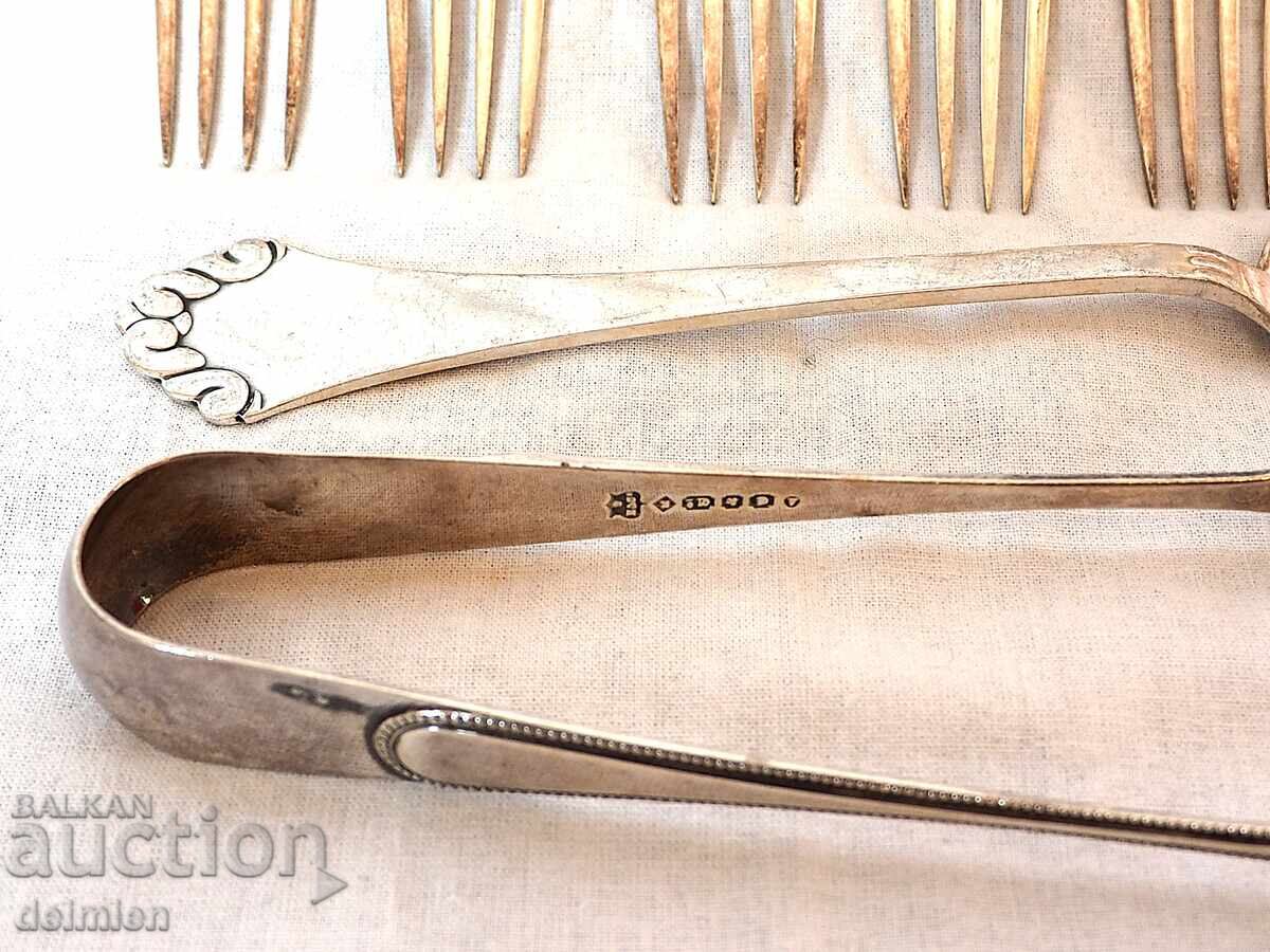 ANTIQUE CUTLERY FORKS SPOON TONGS SILVER PLATED ENGLAND - 5