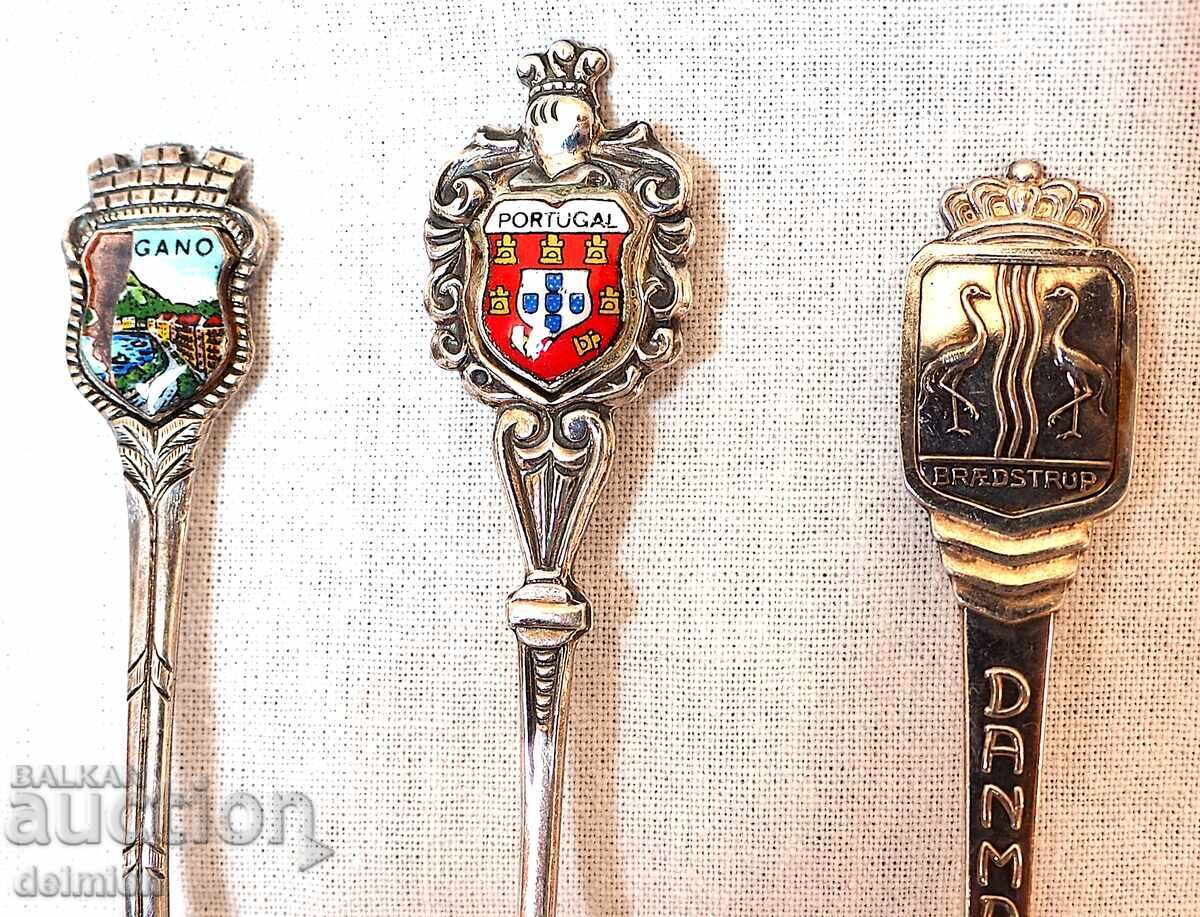 6 PIECES VINTAGE SILVER PLATED COFFEE TEA SPOONS ENAMEL, COLLECTION with price € 0.01 | 0.02 BGN