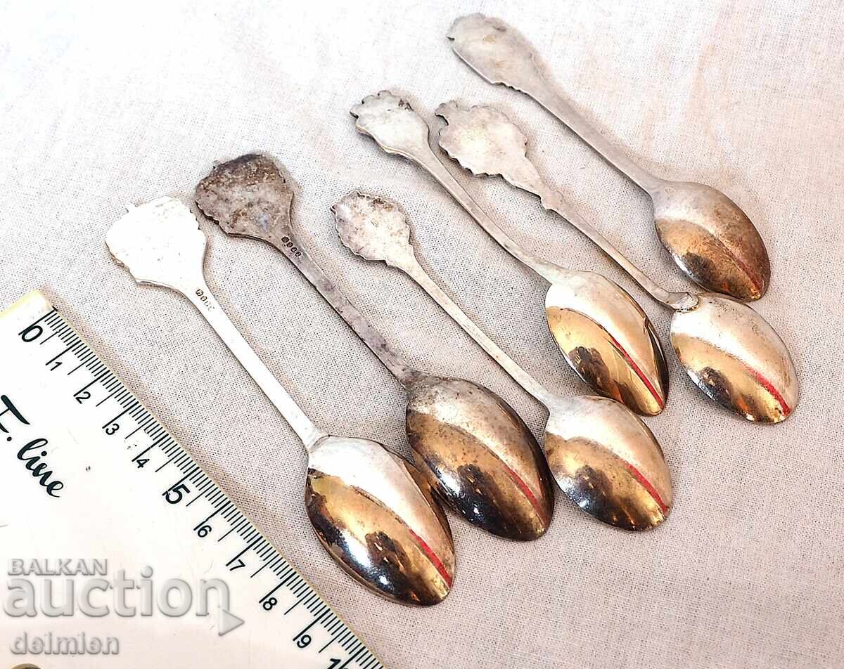6 PIECES VINTAGE SILVER PLATED COFFEE TEA SPOONS ENAMEL, COLLECTION - 5