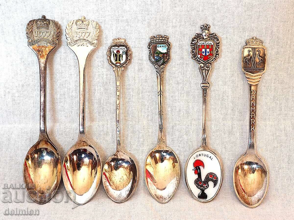 6 PIECES VINTAGE SILVER PLATED COFFEE TEA SPOONS ENAMEL, COLLECTION - 7