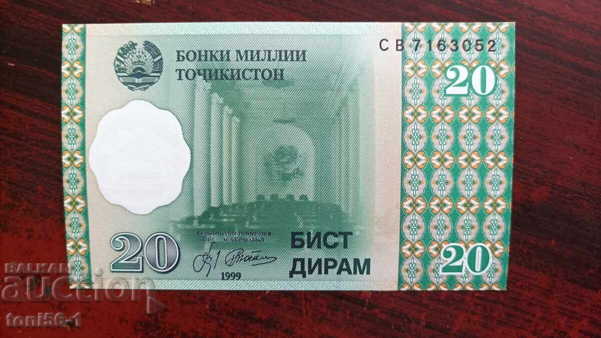 Таджикистан 20 дирам 1999 UNC
