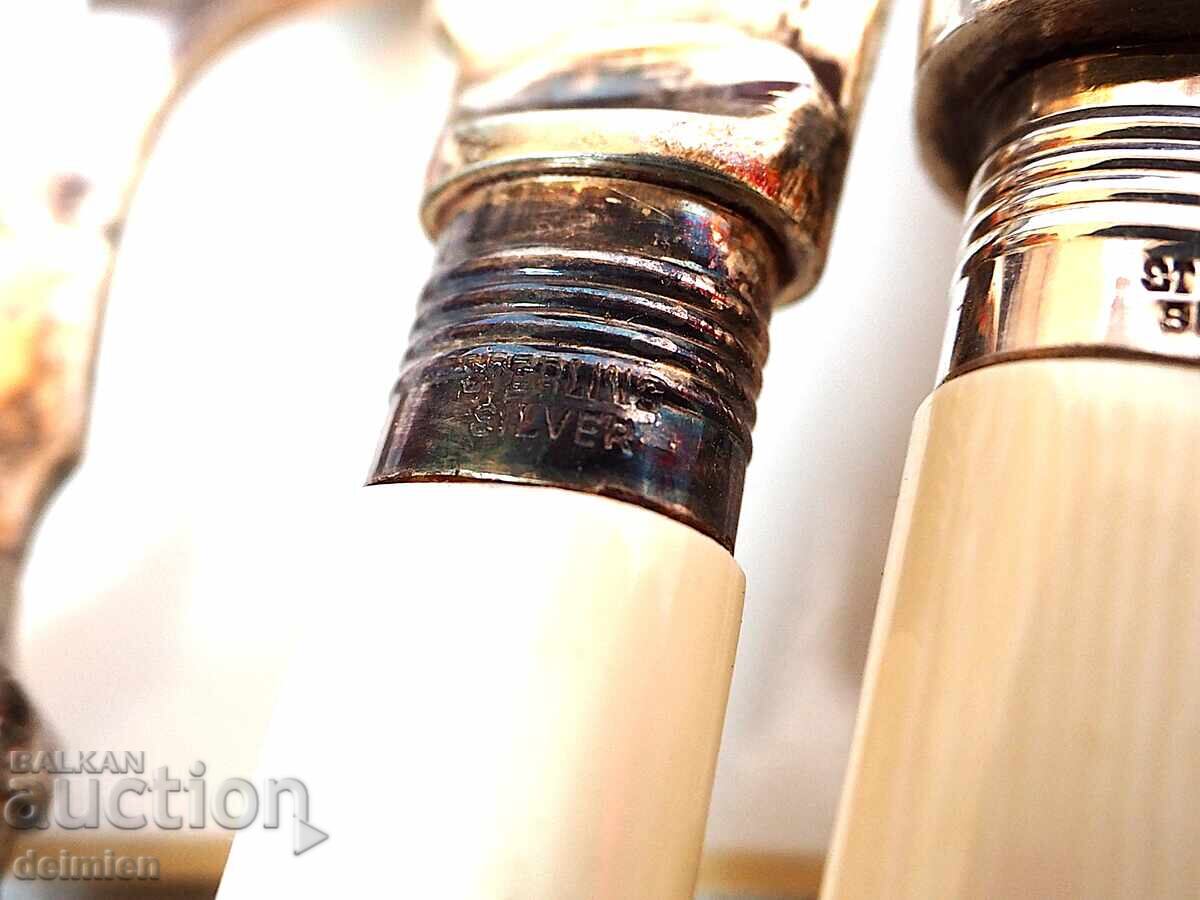 ANTIQUE FISH CUTLERY SET, STERLING SILVER RINGS, ENGLAND - 5