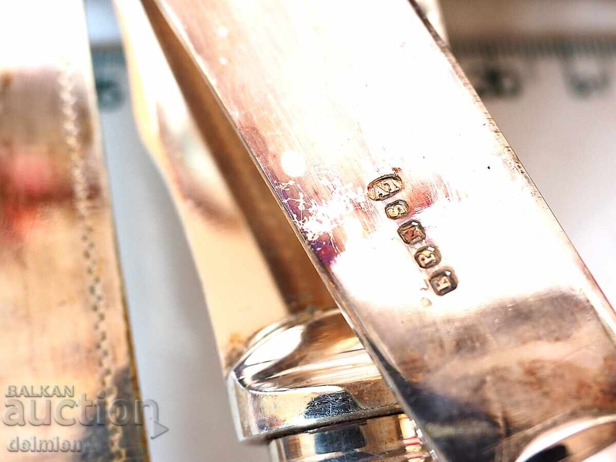 ANTIQUE FISH CUTLERY SET, STERLING SILVER RINGS, ENGLAND - 6