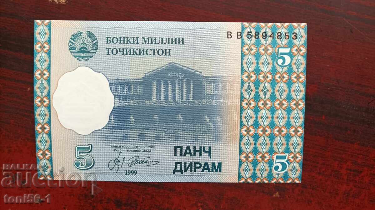 Tadjikistan 5 dirami 1999 UNC