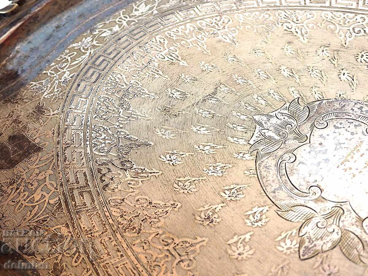 Delivery of LARGE 66 CM SILVER-PLATED SERVING TRAY WARSAW POLAND 1910