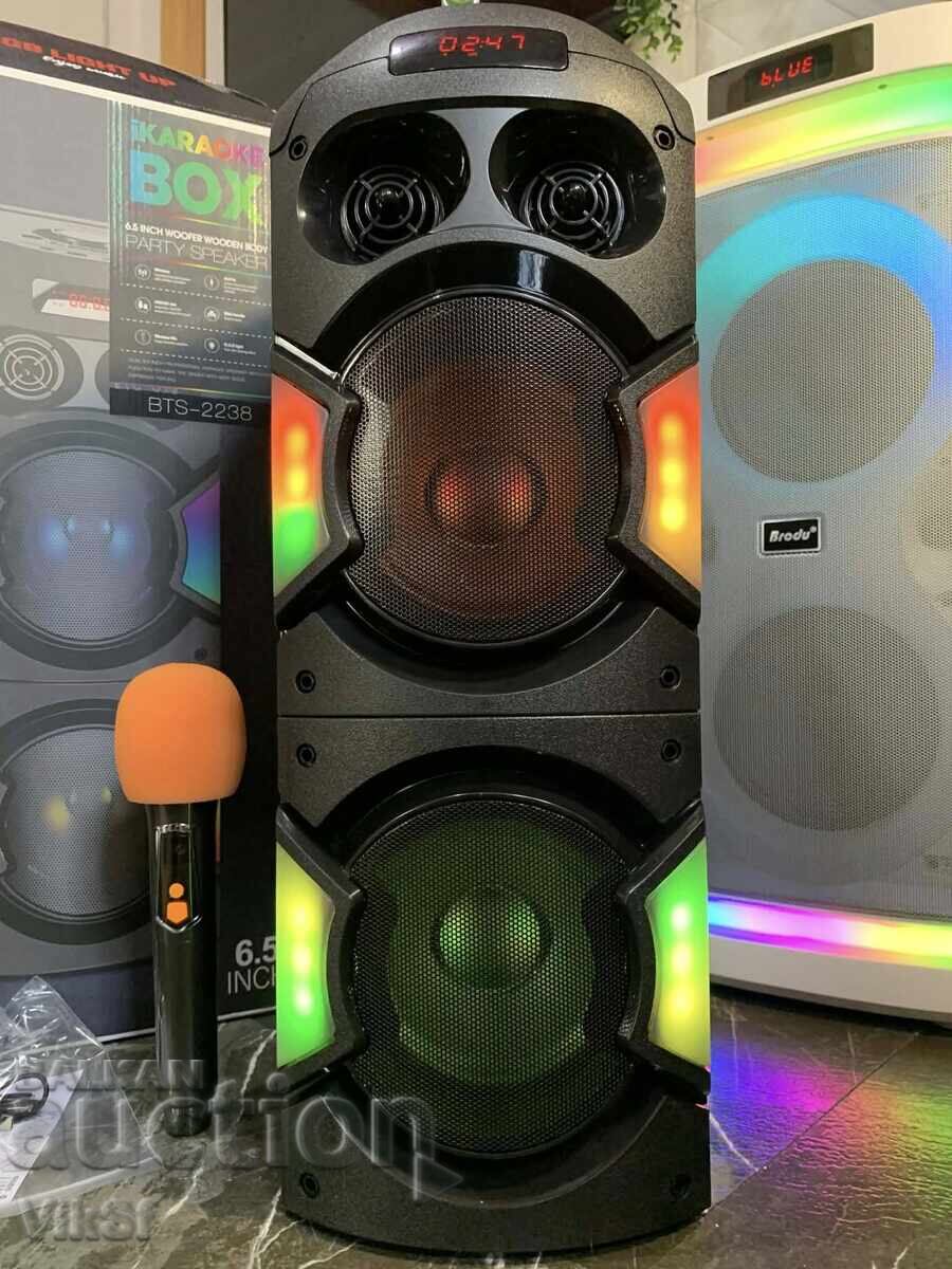 Διπλό ηχείο καραόκε BTS 2238 με Bluetooth 2x6.5" και μικρόφωνο με τιμή € 67.50 | 132.02 BGN