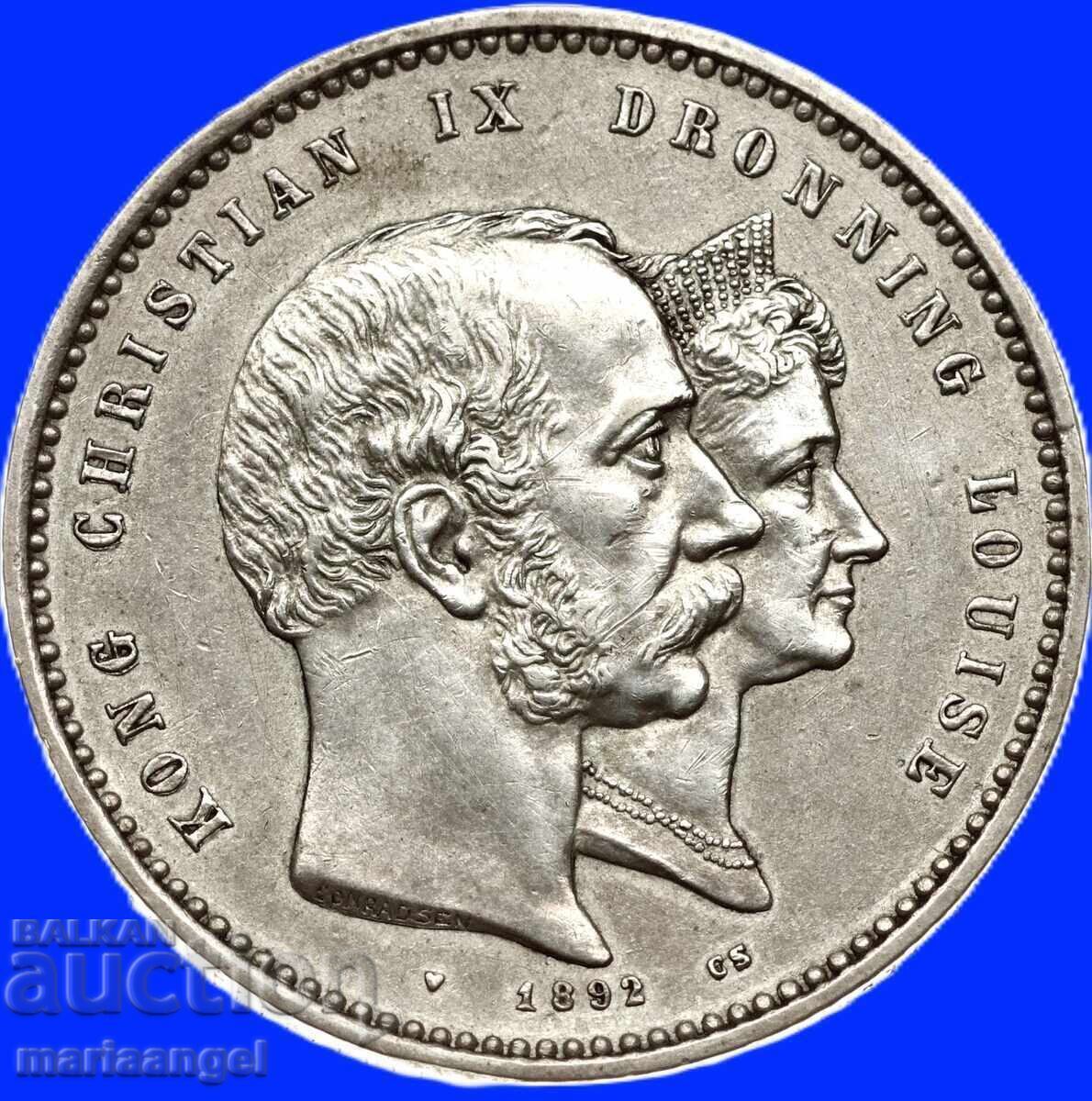 Auction  2 Kroner 1892 Denmark 14.9g silver Christian IX 1963-1906 Jubilee