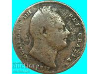 Marea Britanie 1 farthing 1837 William IV bronz rar