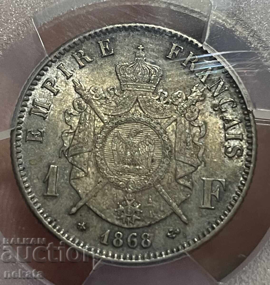 Auction  France, 1 Franc 1868 MS63 PCGS