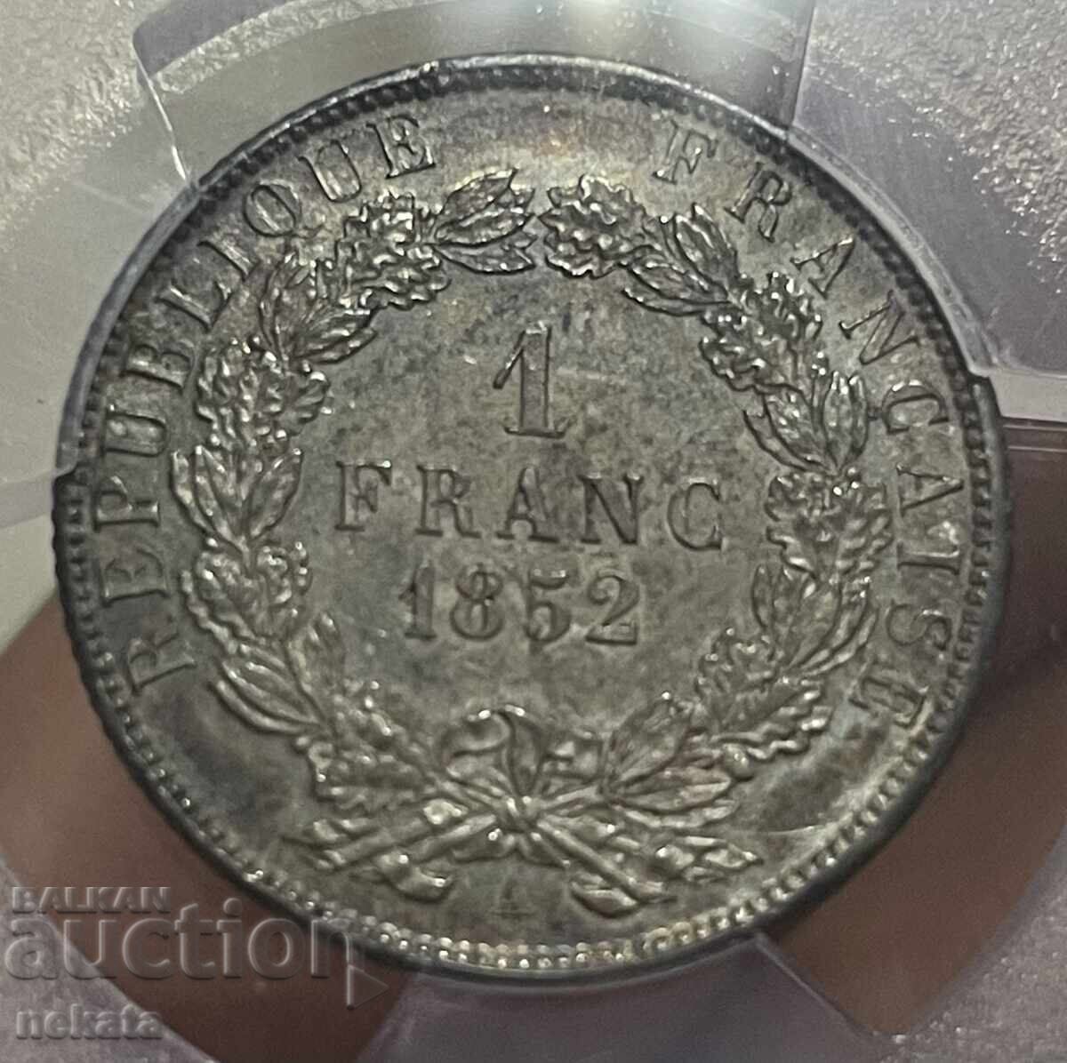 Παράδοση Γαλλία, 1 Φράγκο 1852 MS62 PCGS Παράδοση Γαλλία, 1 Φράγκο 1852 MS62 PCGS