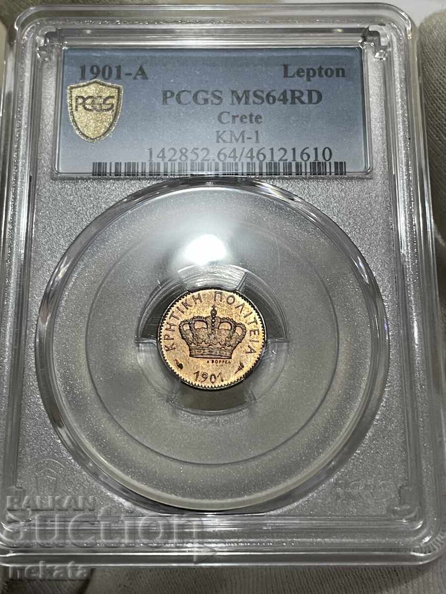Creta 1 lepta, 1901 MS64RD PCGS