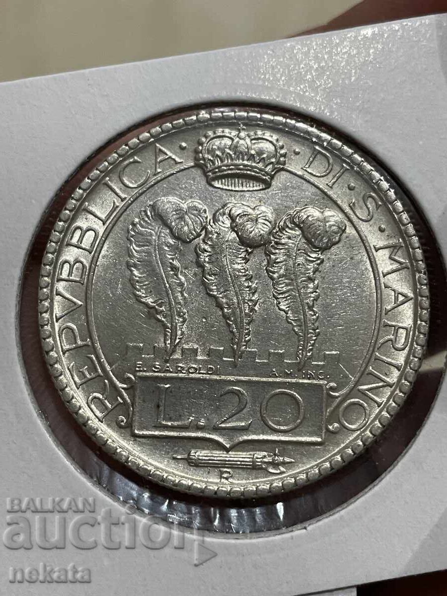 Licitație San Marino 20 lire, 1932. Rară