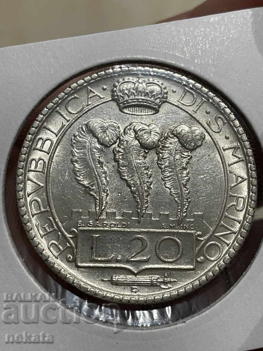 San Marino 20 lire, 1932. Rară - 5