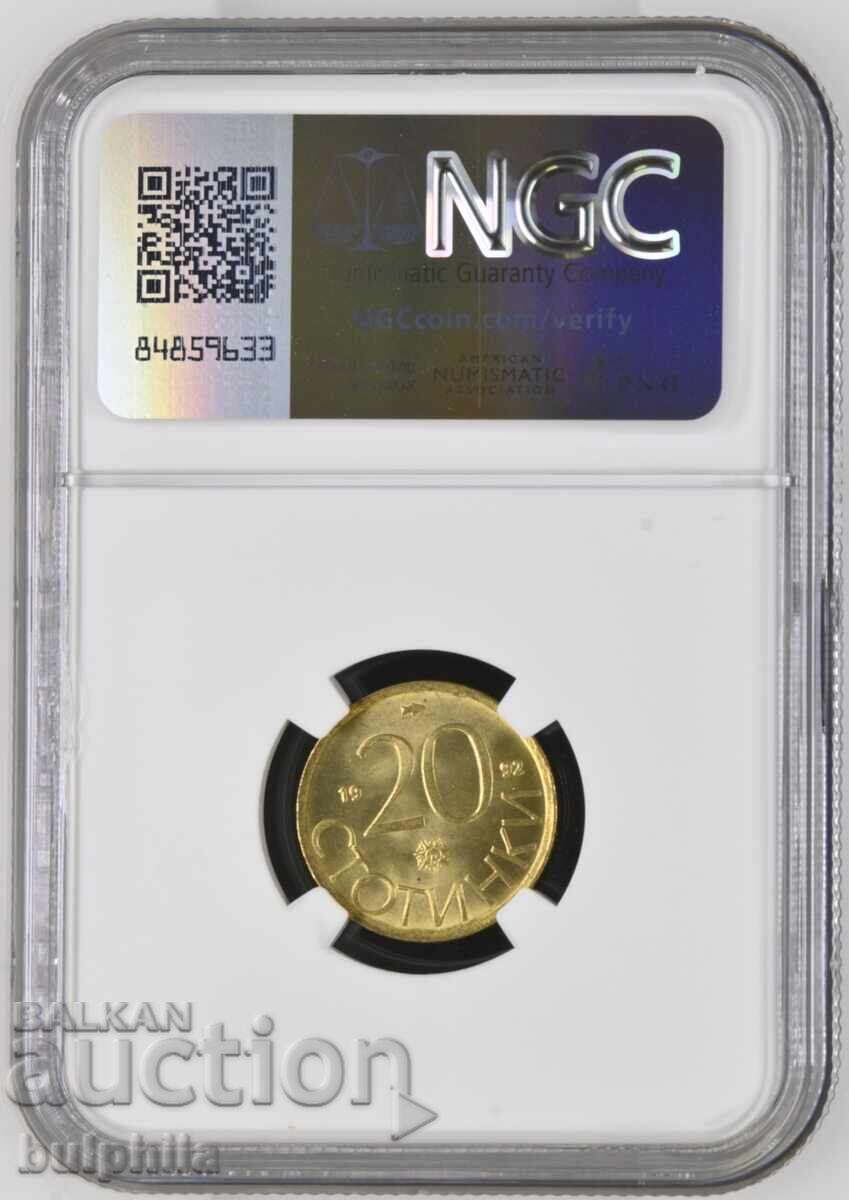 20 stotinki 1992, NGC MS 66 cu preț € 11.00 | 21.51 BGN