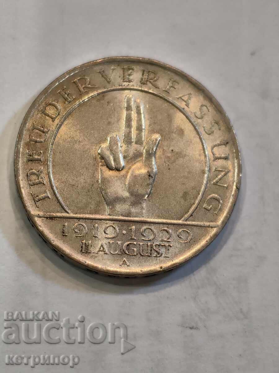 3 mărci 1929 A Germania argint Republica de la Weimar cu preț € 105.00 | 205.36 BGN 3 mărci 1929 A Germania argint Republica de la Weimar cu preț € 105.00 | 205.36 BGN