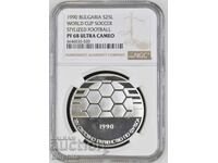 25 leva 1990 Fotbal Italia minge, NGC PF 68