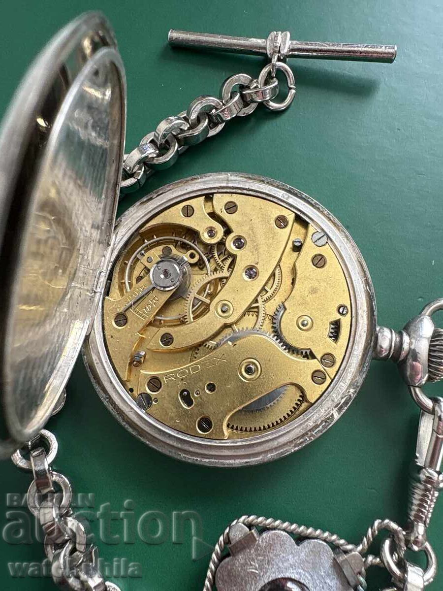 Rodex Σπάνιο ασημένιο ελβετικό ρολόι τσέπης. Λειτουργεί - 5