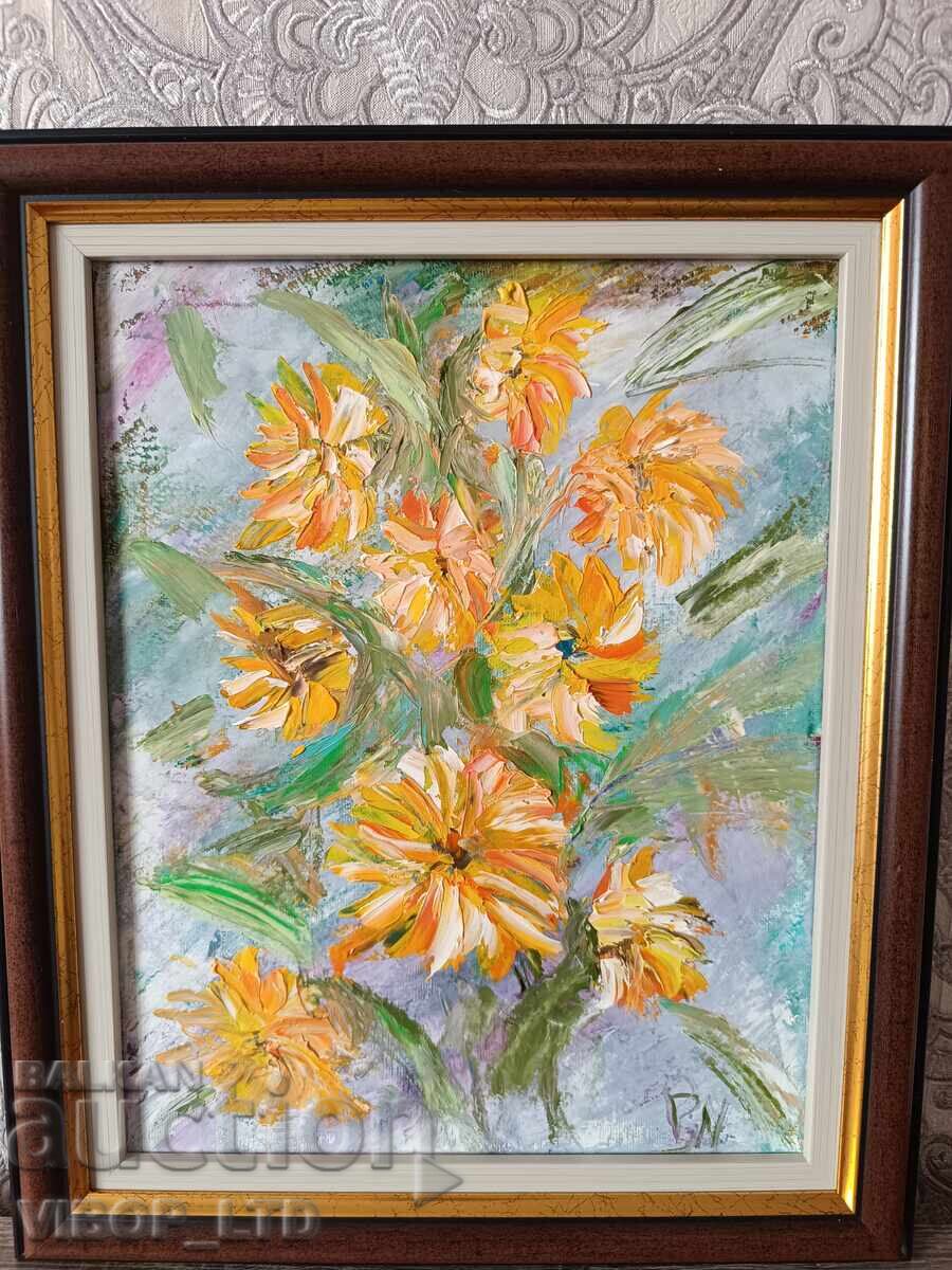 Παράδοση Ελαιογραφία "Ηλιοτρόπια" + δώρο ένα πρωτότυπο ποίημα