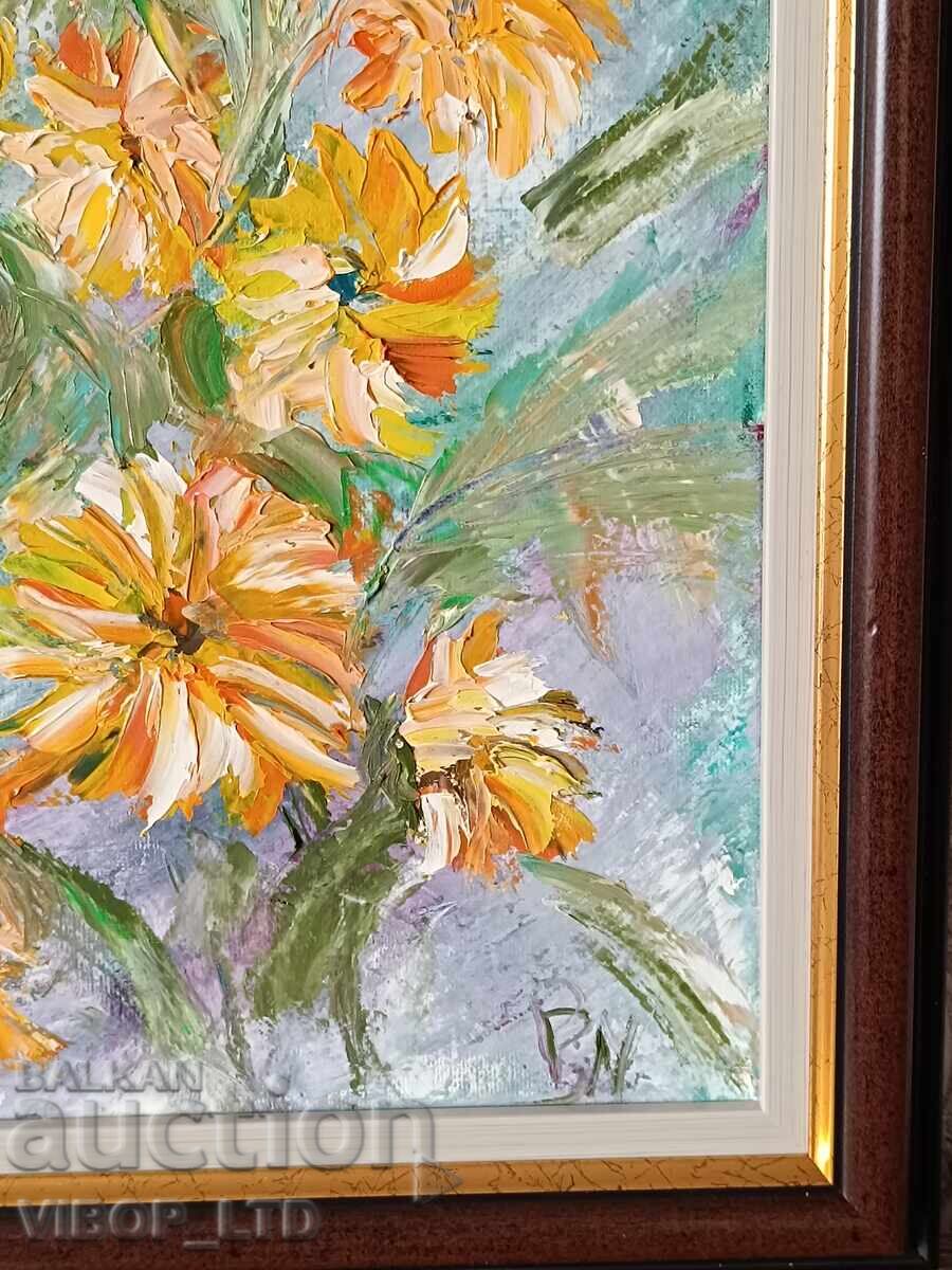 Ελαιογραφία "Ηλιοτρόπια" + δώρο ένα πρωτότυπο ποίημα - 5