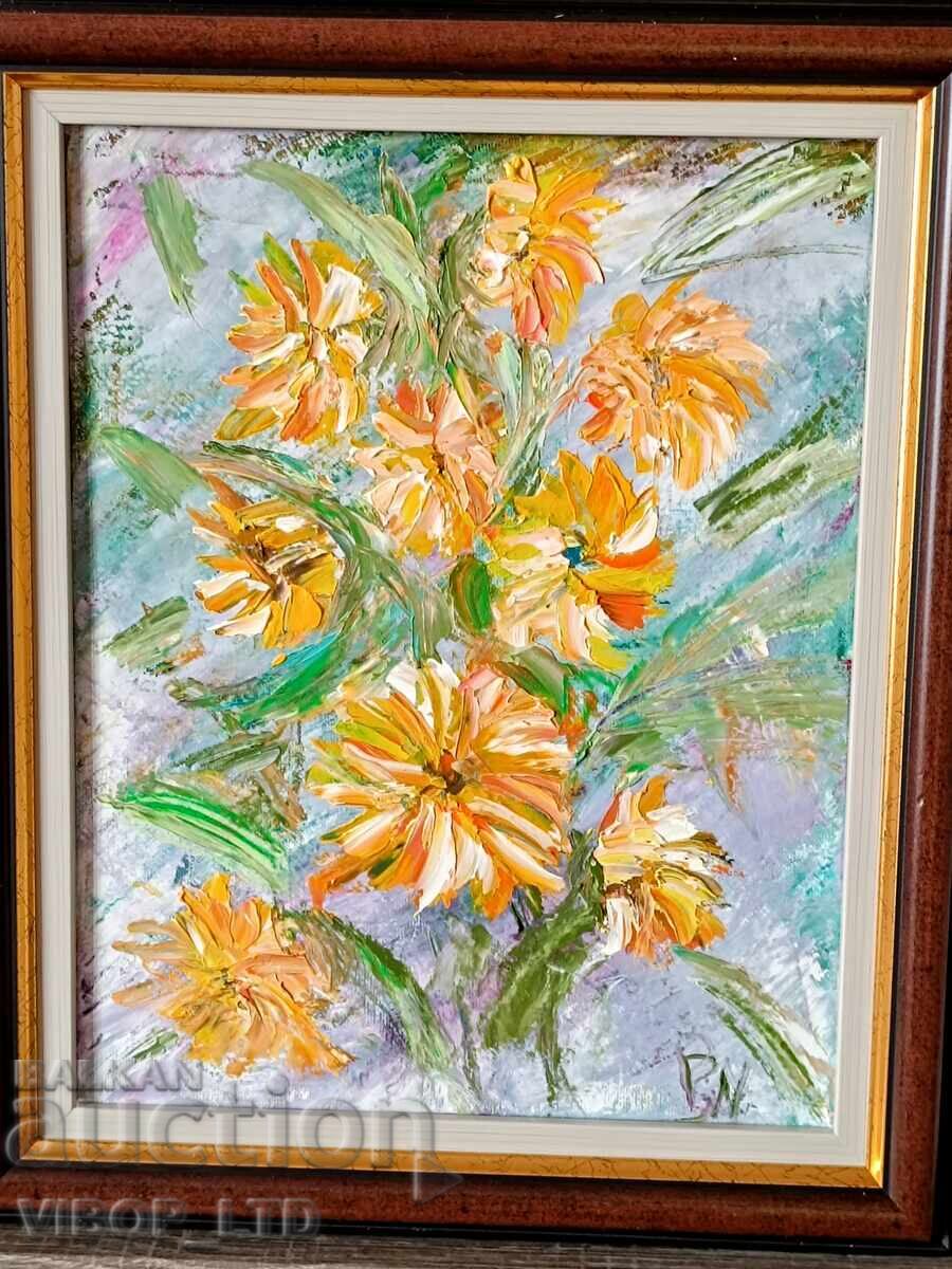 Ελαιογραφία "Ηλιοτρόπια" + δώρο ένα πρωτότυπο ποίημα - 6