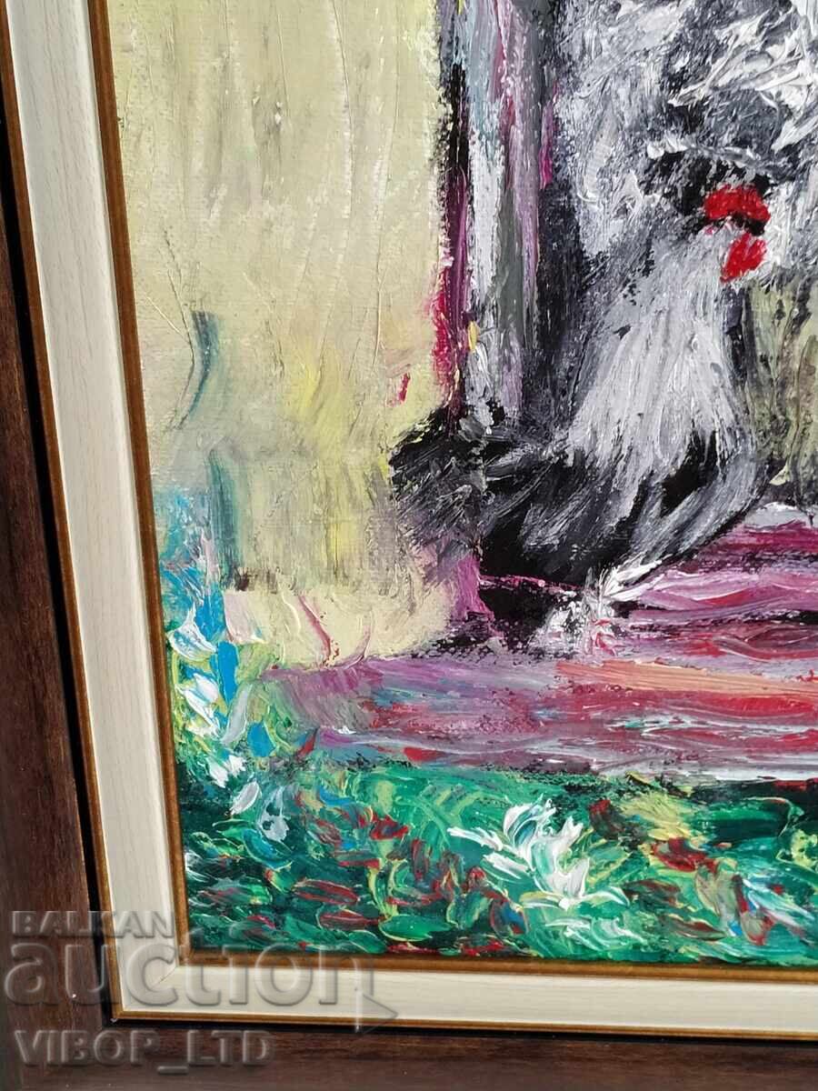 Pictură în ulei "Cocoșel matinal" + cadou o poezie de autor cu preț € 35.00 | 68.45 BGN