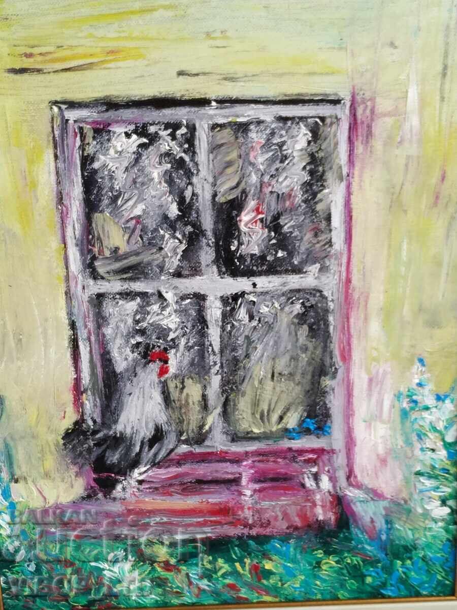 Livrarea Pictură în ulei "Cocoșel matinal" + cadou o poezie de autor