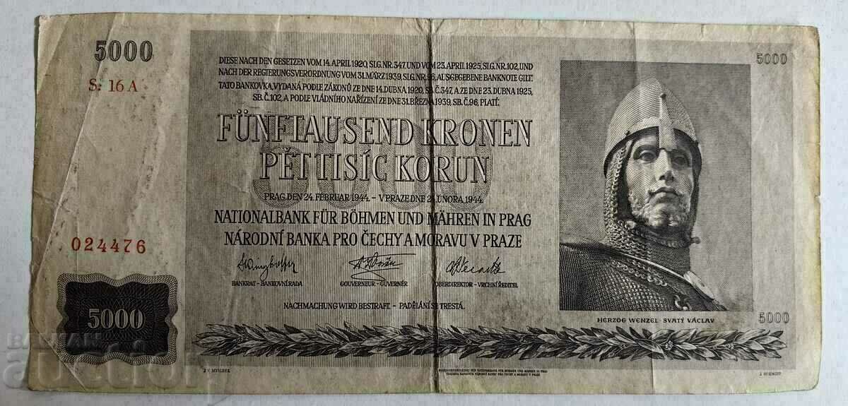 1944 5000 KRON OCUPAȚIE GERMANĂ BOHEMIA MORAVIA