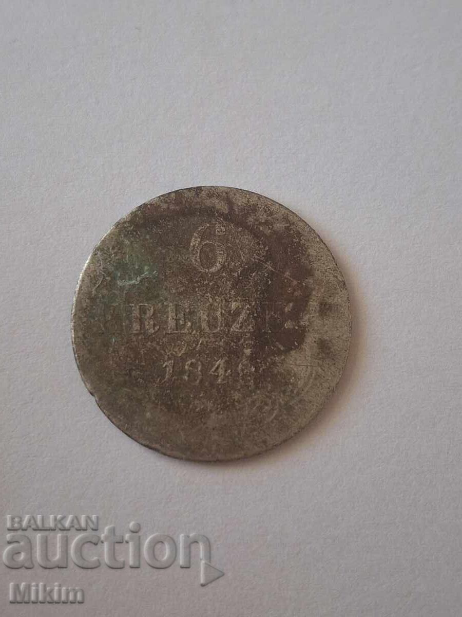 Silver coin 6 kreuzer 1849