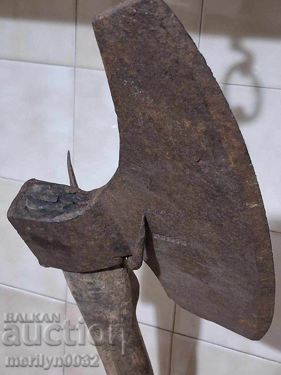 Topor vechi forjat manual cu ștampilă, topor din fier forjat - 5