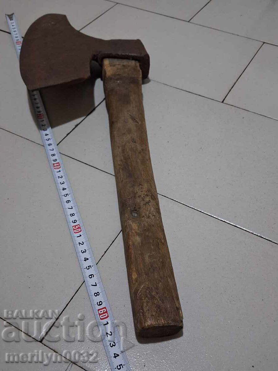 Topor vechi forjat manual cu ștampilă, topor din fier forjat - 6