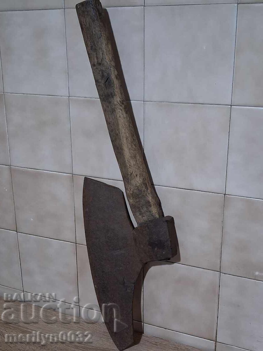 Topor vechi forjat manual cu ștampilă, topor din fier forjat - 7