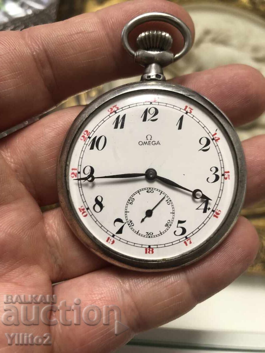 Ασημένιο ρολόι τσέπης Omega - 7