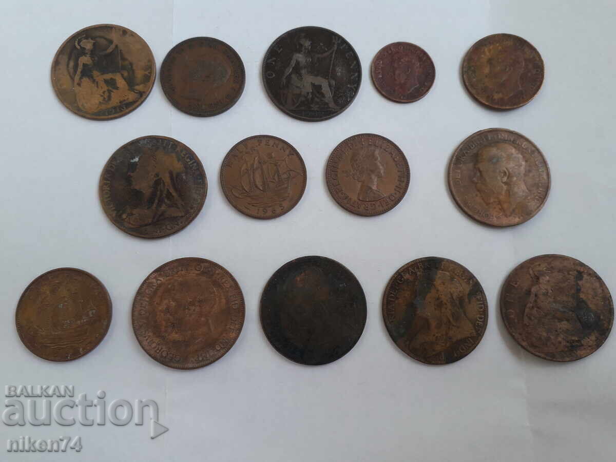 лот от 14 броя монети Великобритания с цена € 0.01 | 0.02 лв.