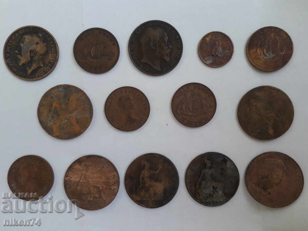 Аукцион лот от 14 броя монети Великобритания