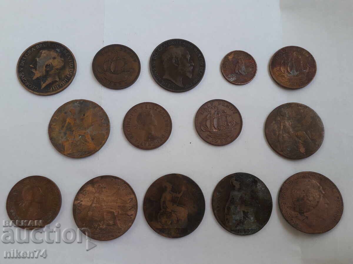 Доставка на лот от 14 броя монети Великобритания